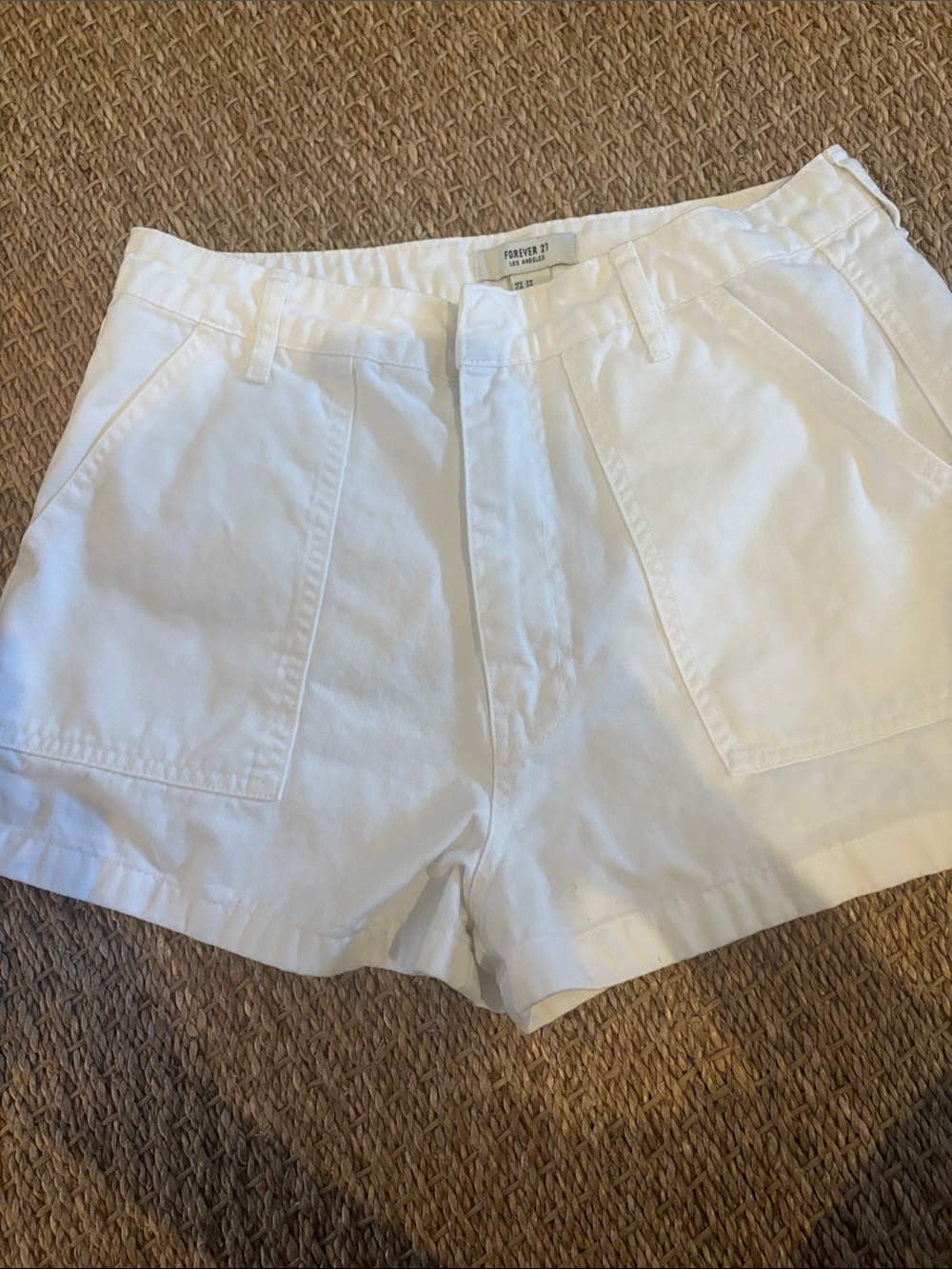 Forever 21 White Casual High-Waist Shorts with Front Patch Pockets